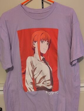 Chainsaw Man Lavender Anime Graphic Tee with Makima